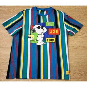 Peanuts Shirt Mens XL Snoopy Striped Colorful Colorblock Tee Graphic Print